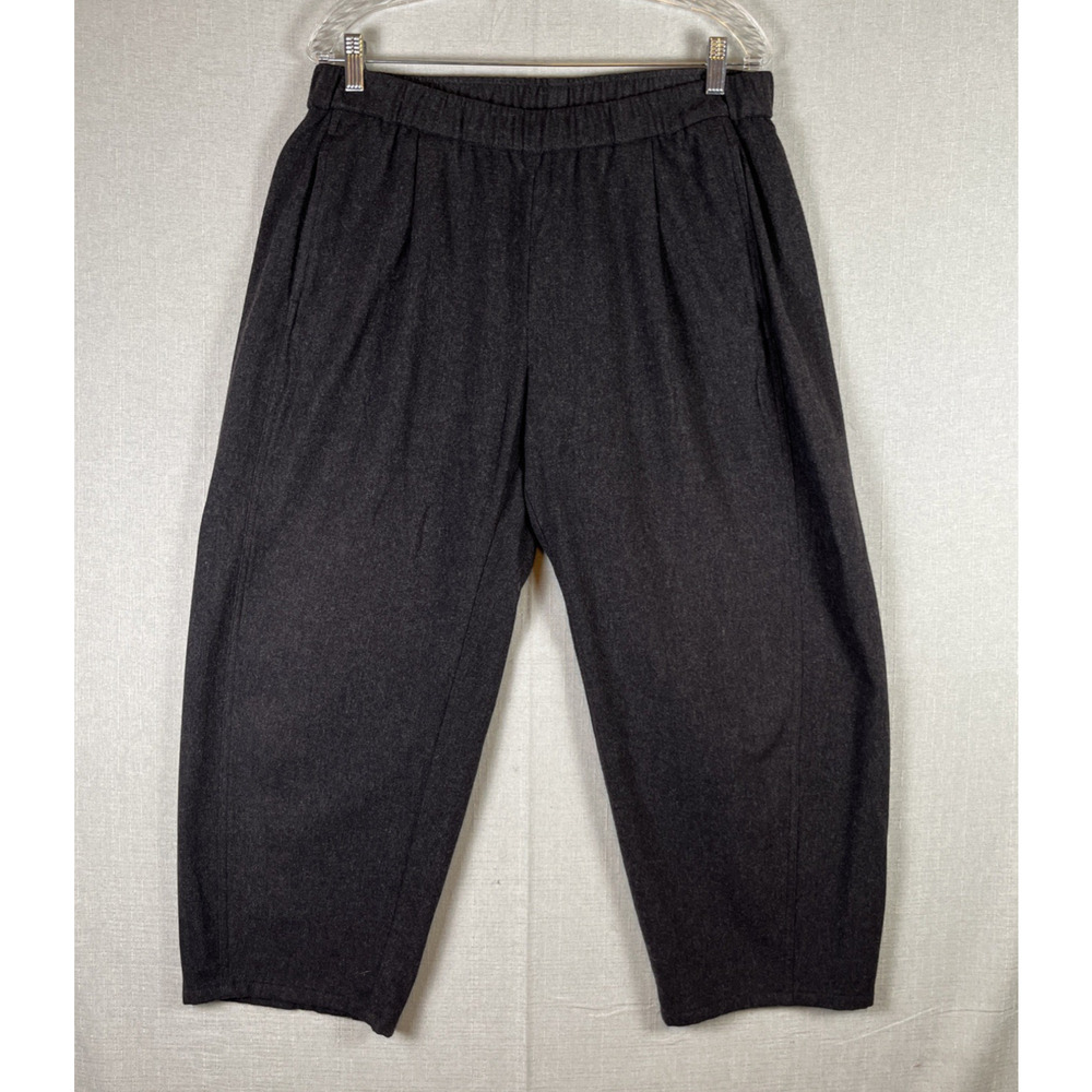 Eileen Fisher Wool Pants Womens Size Medium Dark Gray Soft Wool Wide Leg Crop
